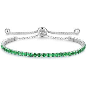 May-Emerald Sterling Silver Birthstone 2.5mm Tennis Bolo Bracelet